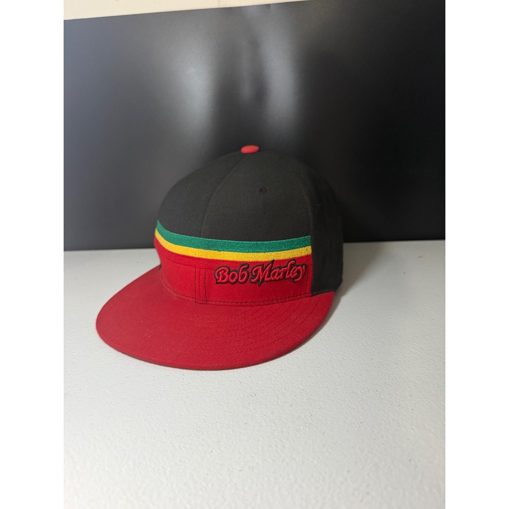 Zion Rootswear Bob Marley Rasta Fitted Hat Black Red Size 7 1/2 Reggae Cap